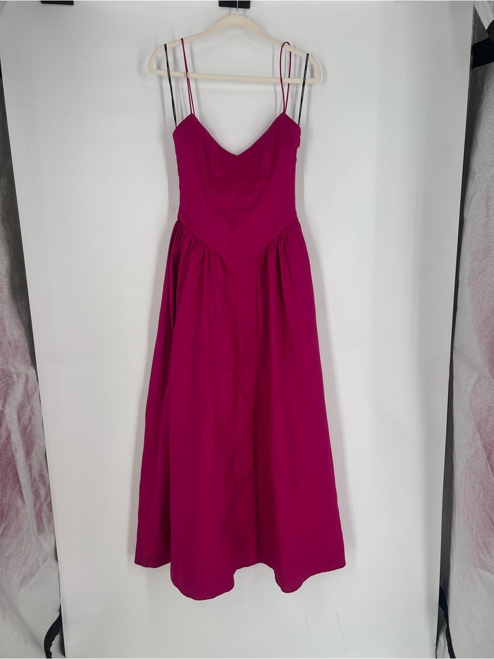 Hansen Hot Pink Magenta Satin Strappy Sweetheart Basque Waist Maxi Dress Gown S